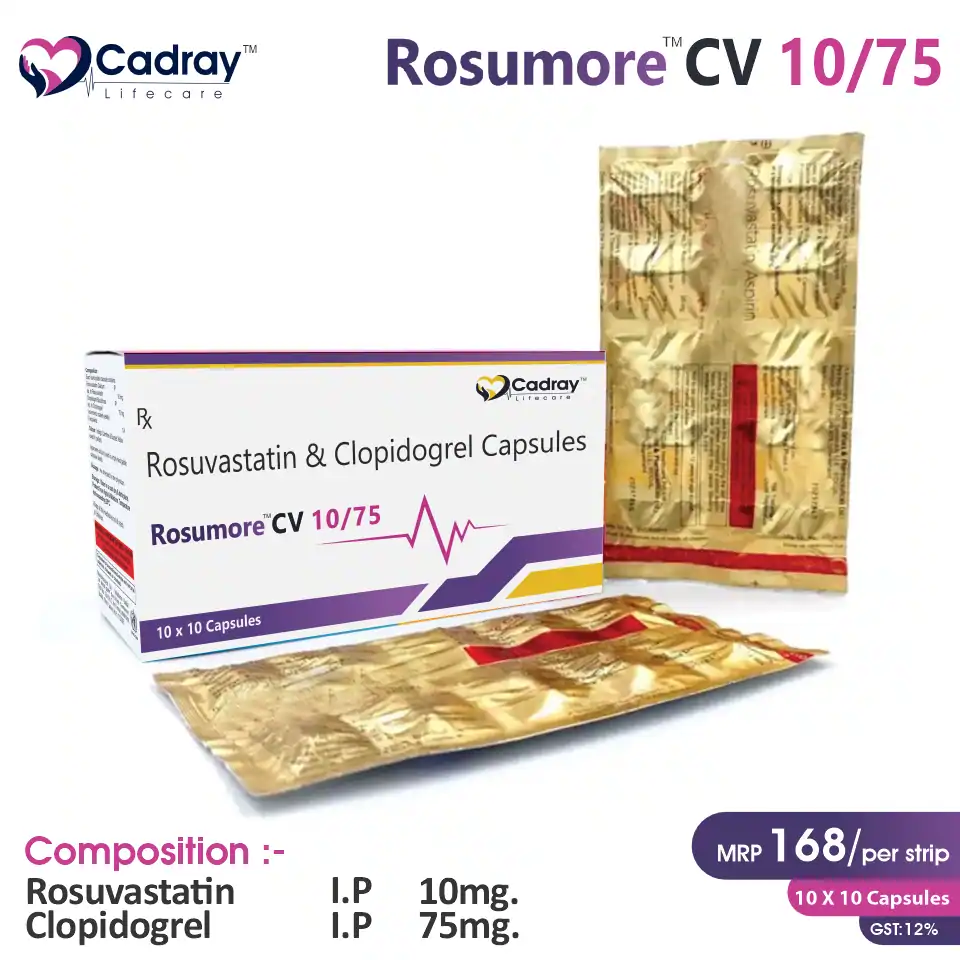 Rosuvastatin 10mg + Clopidogrel 75mg Capsule | Antiplatelet & Lipid-Lowering | Best Price for PCD Pharma Franchise